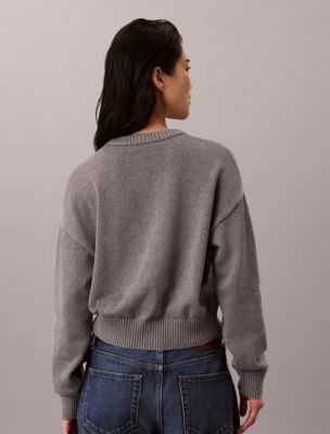 Женский укороченный свитер Calvin Klein с логотипом, цвет: Серый меланжевый — фото 5
