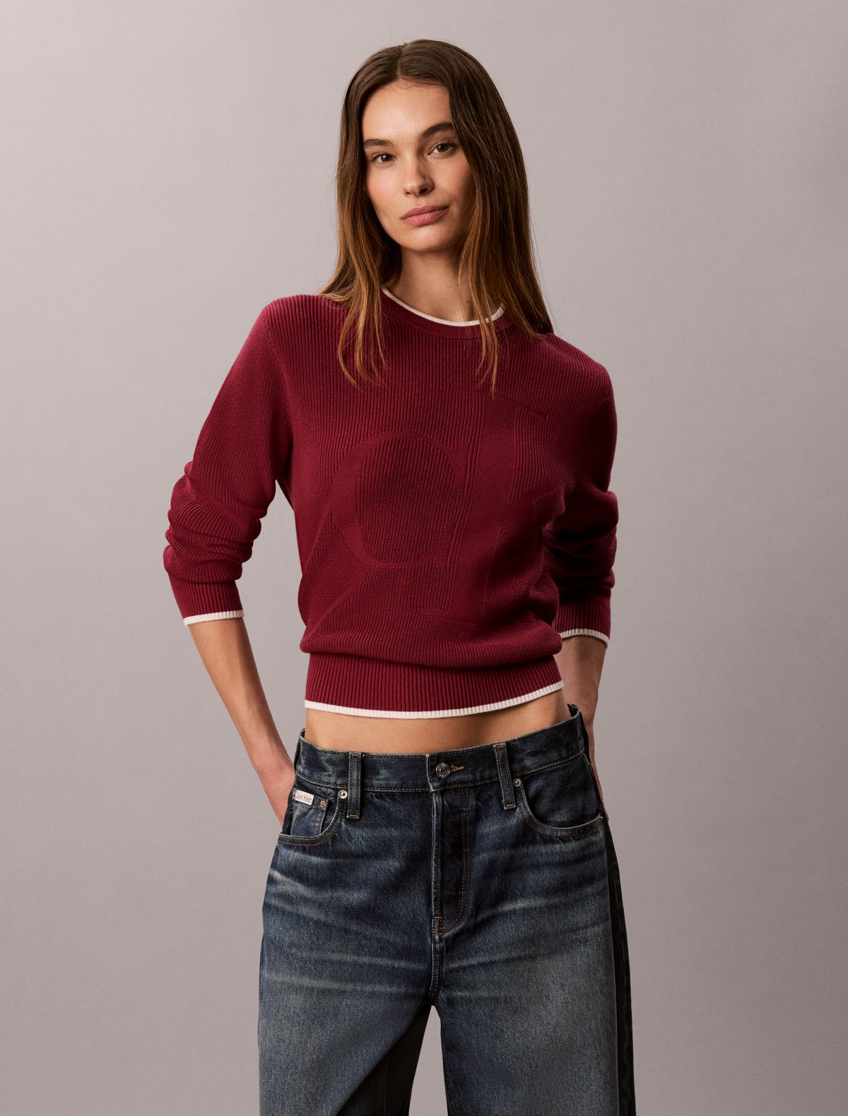 Smooth Cotton Monogram Tipping Sweater