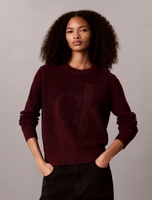 Smooth Cotton Lurex Monogram Logo Sweater, Raspberry Truffle