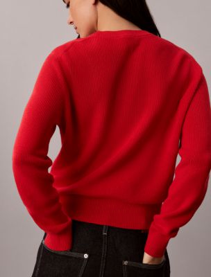 Женский свитер Calvin Klein из гладкого хлопка с люрексом и монограммой, цвет: Ягодный — фото 3
