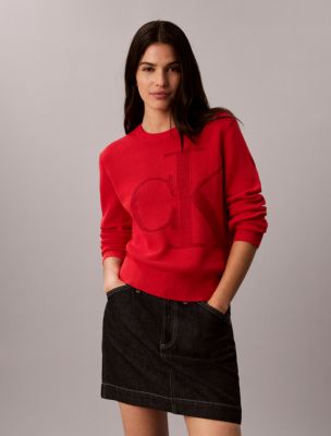 Женский свитер Calvin Klein из гладкого хлопка с люрексом и монограммой, цвет: Ягодный — фото 5