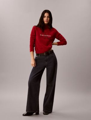 Женский свитер Calvin Klein из синели с высоким воротом и монограммой, цвет: Красный — фото 2