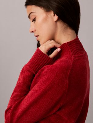Женский свитер Calvin Klein из синели с высоким воротом и монограммой, цвет: Красный — фото 3
