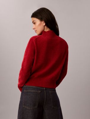 Женский свитер Calvin Klein из синели с высоким воротом и монограммой, цвет: Красный — фото 4
