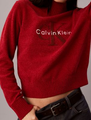 Женский свитер Calvin Klein из синели с высоким воротом и монограммой, цвет: Красный — фото 5