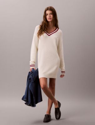 Woven Monologo Tunic V-Neck Dress, Tofu