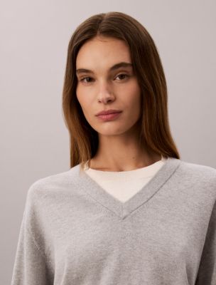 Женский свитер Calvin Klein Dual Layer Relaxed, цвет: Серый меланжевый — фото 3