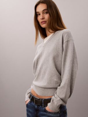 Dual Layer Relaxed Sweater, Grey Heather