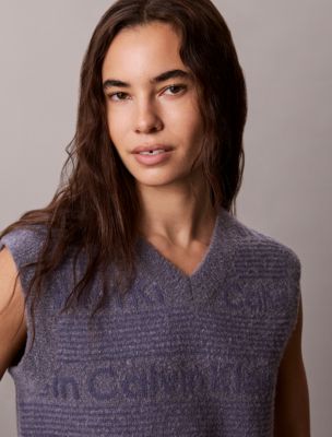 Женский жилет Calvin Klein Wool Blend Textured Logo Sweater Vest, цвет: Grisaille — фото 2
