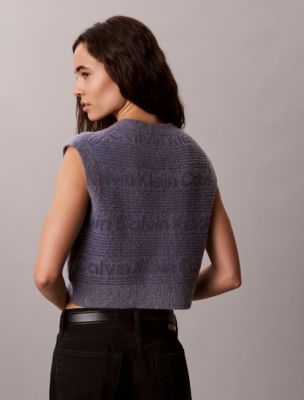 Женский жилет Calvin Klein Wool Blend Textured Logo Sweater Vest, цвет: Grisaille — фото 3