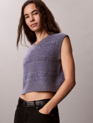 Женский жилет Calvin Klein Wool Blend Textured Logo Sweater Vest, цвет: Grisaille — фото 4