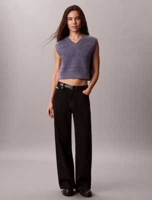 Wool Blend Textured Logo Sweater Vest, Grisaille