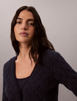 Женские кардиганы Calvin Klein Emblem Logo 2-in-1 Chenille Cardigan Set, цвет: Синий — фото 2
