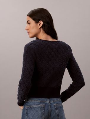 Женские кардиганы Calvin Klein Emblem Logo 2-in-1 Chenille Cardigan Set, цвет: Синий — фото 4
