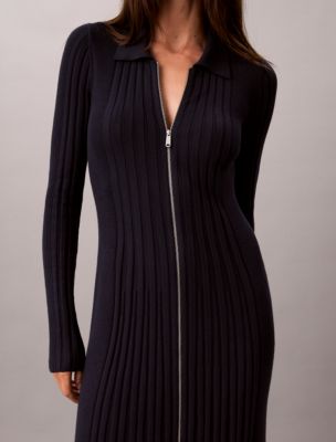 Женское платье Calvin Klein Ribbed Full Zip Polo, цвет: Тёмный сапфировый — фото 2