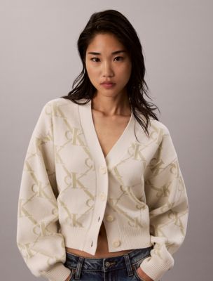 Monogram Logo Cardigan Sweater, Turtledove Aop