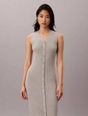 Женское платье Calvin Klein Smooth Cotton Midi, цвет: Серый меланжевый — фото 2