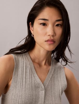 Женское платье Calvin Klein Smooth Cotton Midi, цвет: Серый меланжевый — фото 3