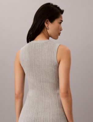 Женское платье Calvin Klein Smooth Cotton Midi, цвет: Серый меланжевый — фото 4