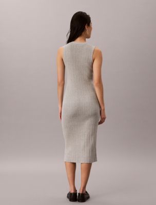 Женское платье Calvin Klein Smooth Cotton Midi, цвет: Серый меланжевый — фото 5