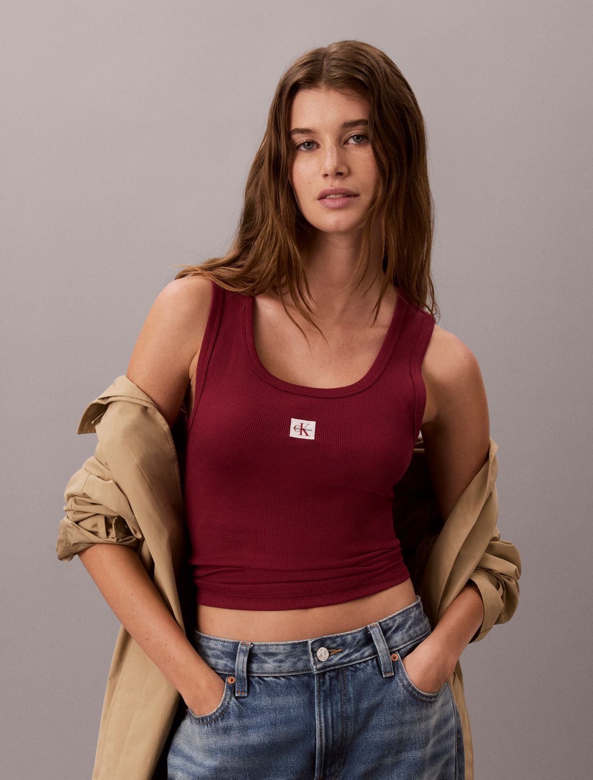 Woven Monologo Rib Tank Top