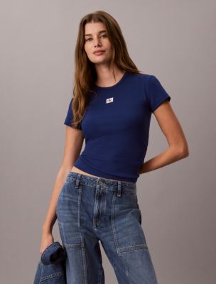 Woven Monologo Rib Tee, Estate Blue