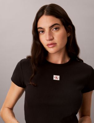 Женские футболки Calvin Klein Woven Monologo Rib Tee — фото 2