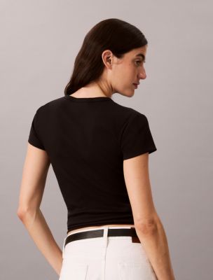 Женские футболки Calvin Klein Woven Monologo Rib Tee — фото 4