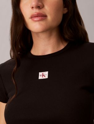 Женские футболки Calvin Klein Woven Monologo Rib Tee — фото 5