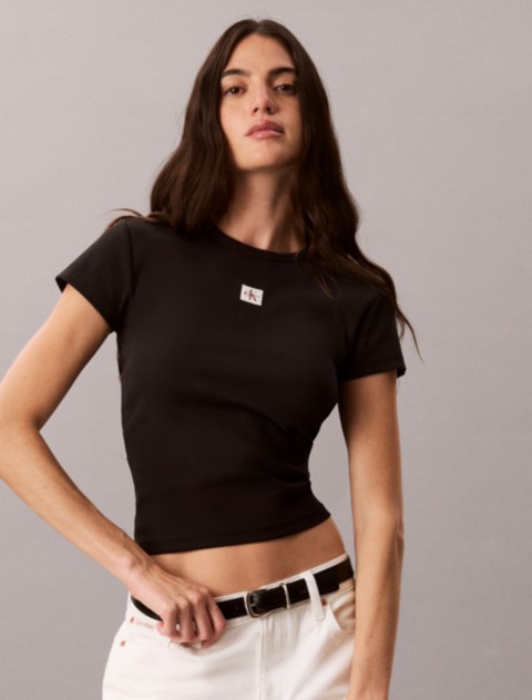 Женские футболки Calvin Klein Woven Monologo Rib Tee
