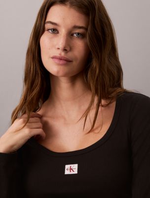 Женские футболки Calvin Klein Woven Monologo Rib Long Sleeve Tee — фото 2