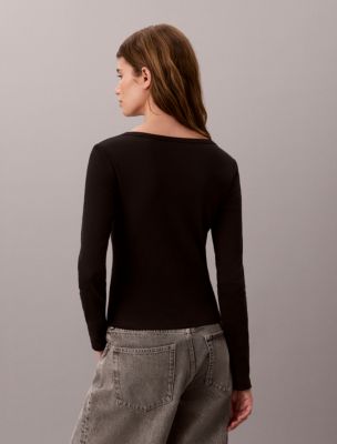Женские футболки Calvin Klein Woven Monologo Rib Long Sleeve Tee — фото 4
