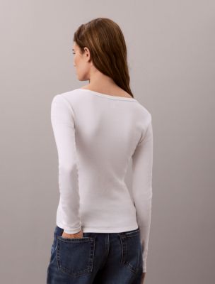 Женская футболка Calvin Klein Woven Monologo Rib Long Sleeve, цвет: Яркий белый — фото 5