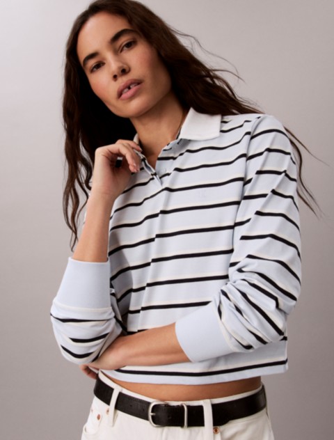Женские рубашки Calvin Klein Striped Rugby Polo Long Sleeve Shirt