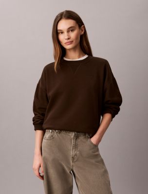 Monogram Logo Fleece Crewneck Sweatshirt, Dark Coffee