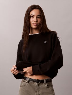 Monogram Logo Fleece Crewneck Sweatshirt, Black