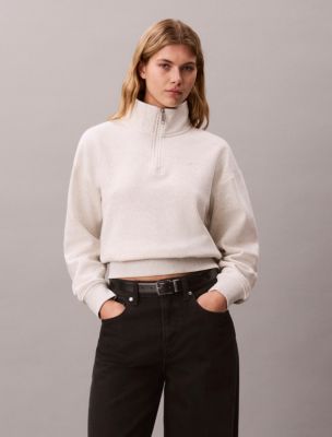 Monogram Logo Fleece Funnel Neck Sweatshirt, Light Grey Heather