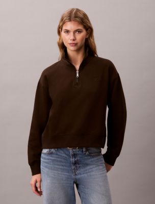 Monogram Logo Fleece Funnel Neck Sweatshirt, Dark Coffee