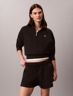 Monogram Logo Fleece Funnel Neck Sweatshirt, Black