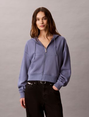 Monogram Logo Fleece Zip Hoodie, Stone Hard Blue