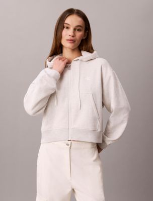 Monogram Logo Fleece Zip Hoodie, Light Grey Heather