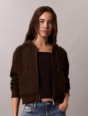 Monogram Logo Fleece Zip Hoodie, Dark Coffee