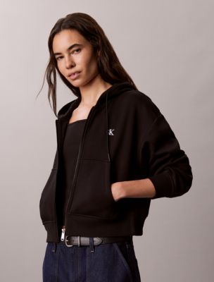 Женское худи Calvin Klein Monogram Logo Fleece Zip, цвет: Чёрный — фото 5