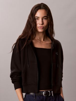 Monogram Logo Fleece Zip Hoodie, Black