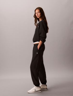 Женские брюки Calvin Klein Monogram Fleece, цвет: Чёрный — фото 2