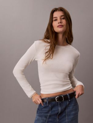 Pointelle Knit Slim Tee, Tofu