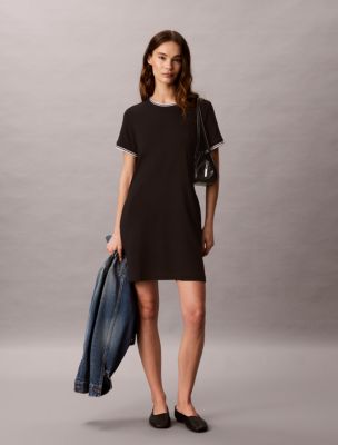 Tipping Stripe T-Shirt Dress, Black