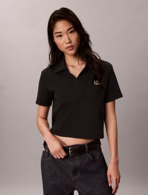 Woven Monologo Polo Shirt, Black