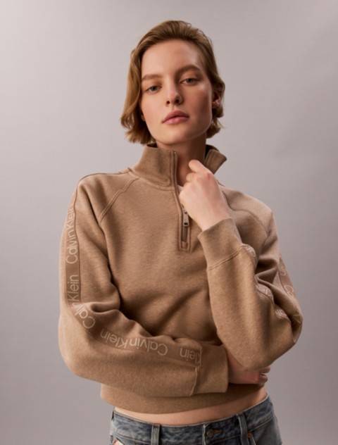 Женские худи Calvin Klein Logo Tape Fleece 1/4 Zip Sweatshirt