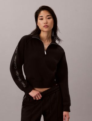 Logo Tape Fleece 1/4 Zip Sweatshirt, Black